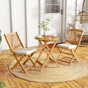 Chaise de jardin pliante portable en bois massif, siège d'extérieur avec coussin, finition naturelle, mobilier de balcon moderne - Product Image 1