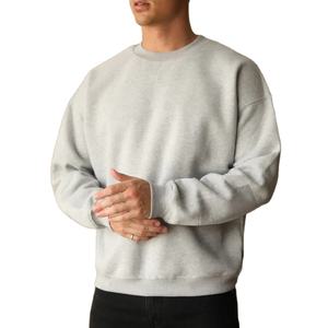 Jersey de lana de gran tamaño para hombre, jersey de entrenamiento con hombros caídos, cuello redondo, jersey de gimnasio activo, sudadera básica, mezcla de algodón de 430Gsm - Product Image 1
