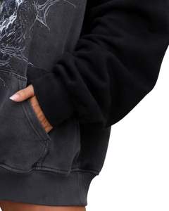 Sudadera con Capucha Extra Grande con Estampado de Calavera Gótica en Color Carbón Oscuro para Mujer, Ropa Urbana, Sudadera Informal de Forro Polar para Invierno - Product Image 4