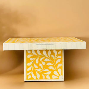 Juego de soporte de pastel de boda con patrón de Mti-Color hecho a mano, incrustaciones de hueso cuadrado, madre de perla, flor, hoja, madera, vidrio, postre para servir - Product Image 2