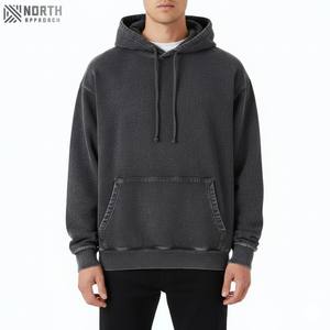 Personnalisable poids lourd lavage à l'acide sweat à capuche 85% coton 15% polyester goutte épaule conception brodé Logo cordes décontracté hiver - Product Image 1