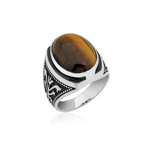 Anello occhio di tigre ricamato tulipano d'argento - Product Image 2