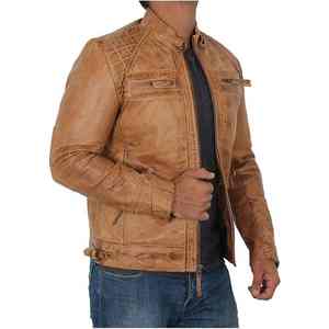 Veste en cuir la plus populaire, veste d'hiver, fermeture éclair et garniture en peau de mouton, respirante, grande taille, veste en cuir en gros pour hommes - Product Image 4