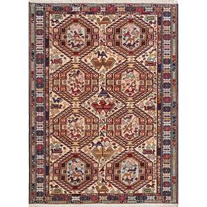 Alfombra Kiaan 9x12 de Lana y Seda Anudada a Mano Pae-5297 con Patrón Geométrico para Sala de Estar, Color Rojo y Naranja, para Adolescentes - Product Image 1