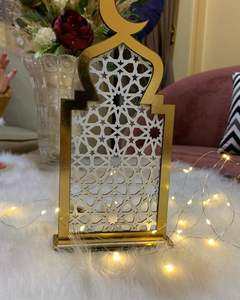 Ornement de table en bois acrylique doré de grande taille pour le Ramadan, Eid Mubarak, arche de mosquée islamique, plaque, fournitures de fête à domicile, support de bureau - Product Image 1