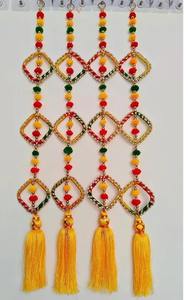 ที่แขวนผนังสีสันสดใสแบบดั้งเดิมตกแต่งด้วย Gota Pom-poms และพู่ตกแต่งห้องศิลปะ pooja งานฝีมือทำมือ - Product Image 4