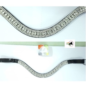 Banda Frontal de Cuero Genuino para Caballos de Carrera Ingleses de Lujo, Color Fucsia, Diseño Ondulado, Cristales Transparentes, Bucle con Botón a Presión para Caballos Indios - Product Image 6