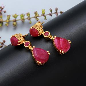 Hecho a mano boda compromiso sólido 925 plata esterlina chapado en oro teñido rubí piedra preciosa mujeres moda pendientes colgantes Accesorios - Product Image 3