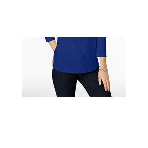 Maglia da donna Charter Club in cotone Pima con bottoni sulle spalle, blu medio, taglia piccola, lavorata a maglia, fantasia a righe, vestibilità ampia, in popeline - Product Image 3