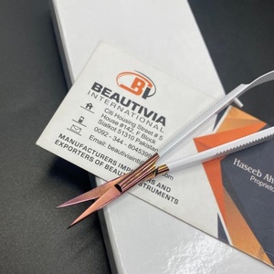 Tijeras de manicura rusas de oro rosa blanco Extra afiladas, cutícula recta, herramienta de belleza de acero sostenible, tijera de acción de resorte - Product Image 1