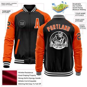 Blouson aviateur personnalisé noir orange-blanc Varsity Letterman veste à fermeture éclair bicolore Streetwear coupe-vent veste universitaire vintage pour homme - Product Image 2