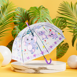 190T Transparent Waterproof <b>Umbrella</b> with Flirty Elephant Cartoon Design Promotional Clear Straight <b>Umbrella</b> - Product Image 2