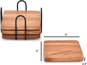 Juego de 4 posavasos cuadrados de madera con soporte de hierro para mesa de comedor Posavasos de barra de madera para mesa de centro/Cocina - Product Image 5