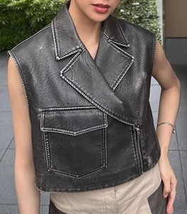 Chalecos de Diseño Corto Personalizados para Mujer, Venta al por Mayor, Chaleco de Piel de Oveja, Chaleco de Cuero Auténtico con Cremallera, Chaleco de Moda - Product Image 5