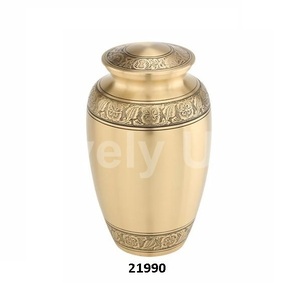 Urnas funerarias de latón y bronce con hojas de oro grabadas para cenizas humanas Bolsa de terciopelo gratis - Product Image 1