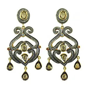 Boucles d'oreilles pendantes vintage en forme de cœur pour femme, plaqué or 22 carats, avec cristaux et strass, bijou de soirée tendance - Product Image 3