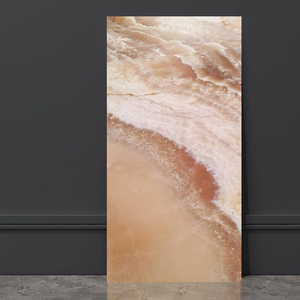 Dalle de marbre indonésien moderne et durable, polie, translucide, onyx brun pour la décoration murale des hôtels, 600*1200mm pour le hall, brossée - Product Image 1