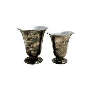 Vase à fleurs en métal argenté, Texture faite à la main, Pot de fleurs, ensemble de 2 pour décoration de fête et de mariage - Product Image 4