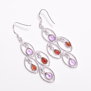 Boucles d'oreilles pendantes en argent sterling 925 de style classique élégant bijoux fins en pierres précieuses mélangées - Product Image 2