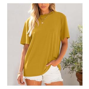 Nouveau Design OEM Service Solide Femmes 100% Coton Manches Courtes Col Rond Épaule Pente T-shirt Confortable Du Bangladesh - Product Image 2