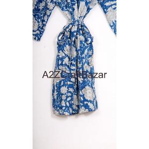 Robe longue à cordon de serrage à col en V à imprimé floral en coton 100% pour femmes Douce et respirante Fabriquée au Rajasthan - Product Image 5