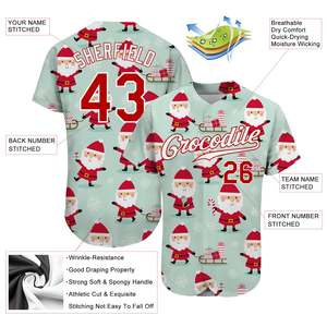 Camiseta de béisbol auténtica 3D personalizable verde rojo-blanco conjunto de ropa deportiva de Navidad para adultos unisex de talla grande transpirable - Product Image 3