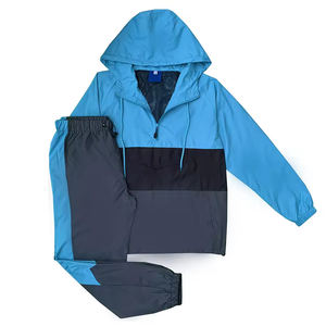 Men's Active Sports Training <b>Two</b>-<b>Piece</b> <b>Set</b> Color Block Nylon Windbreaker Jacket and Casual Summer Shorts for Jogging - Product Image 1