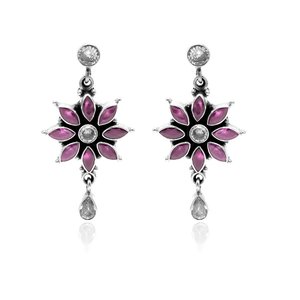 Boucles d'oreilles en argent sterling 925 rubis naturel et CZ clous de mariage délicats cadeau parfait pour son anniversaire - Product Image 3