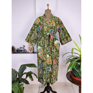 <b>Hand</b>-<b>Stitched</b> Bohemian Cotton Kantha Kimono Reversible Robe for Women for Summer Sunlight & Garden Bliss Cover-Up Swimsuit - Product Image 3