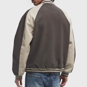 Custom Logo <b>Wool</b> Letterman Varsity Jacket for Man Grey With <b>White</b> Color Leather Sleeves Embroidery Logo Zipper Bomber Jacket - Product Image 2