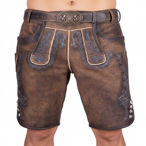 Men's Bavarian Goat Suede Leather <b>Shorts</b> Mid Breathable <b>Plaid</b> Pattern Wildbock Style Button Fly Back Logo All Sizes Oktoberfest - Product Image 4