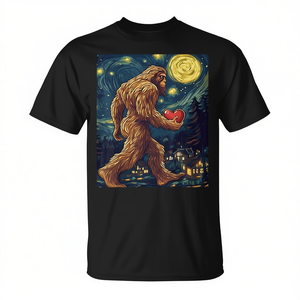 Camiseta con Diseño de la Noche Estrellada de Van Gogh y Bigfoot Sasquatch para el Día de San Valentín - Camiseta Promocional - Product Image 2