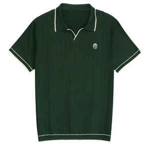 Polo de Punto Trenzado Verde para Hombre, Prenda de Punto de Algodón Premium, Manga Corta, Texturizado, Corte Clásico, Ropa Casual Elegante - Product Image 2