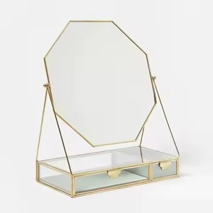 Boîte à bijoux en verre transparent avec cadre en métal moderne, fabriquée à la main, avec 2 tiroirs, rangement pour montres/bagues - Product Image 1