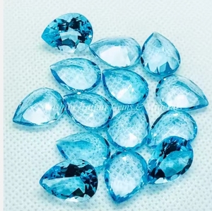 พลอย10X14mm ทรงหลวมเจียระไนแบบลูกแพร์สีฟ้าบุษราคัมธรรมชาติ - Product Image 2