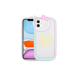 Coque en silicone transparente Netzy pour iPhone 12 14 Plus & 13 Pro Max, motif chat & pour Pop Socket, étui en TPU souple - Blanc - Product Image 1