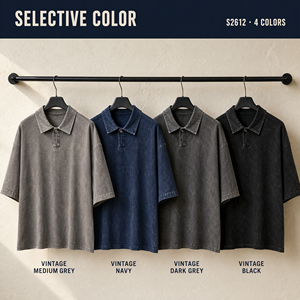 Custom OEM 280G Double-Yarn Cotton Washed <b>Vintage</b> <b>Polo</b> <b>Shirt</b> Men Boxy Oversized Short Sleeve Snowflake Wash - Product Image 2