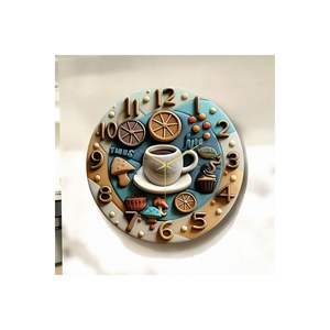 Colorful Coffee Pattern Wooden Table <b>Wall</b> <b>Clock</b> <b>50cm</b> Silent Table <b>Wall</b> <b>Clock</b> Perfect As a Number Gift - Product Image 2