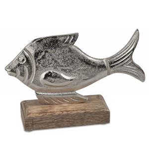 Metal <b>Easter</b> Fish Silver Design Sculptures With Wooden Base Decorative Fish Shapes Christmas Ornaments - Product Image 2