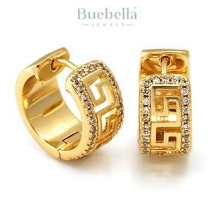 Pendientes de diamantes de lujo para hombre, oro blanco, Plata de Ley 925, aro de llave griega ostentoso helado, joyería de moda chispeante - Product Image 2