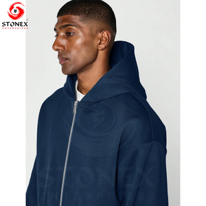 Sweat à capuche zippé évasé en coton pour homme, personnalisé avec logo, couleur unie, séchage rapide, style court et ample, en polaire épaisse, pour l'hiver, taille XS, vente en gros - Product Image 6