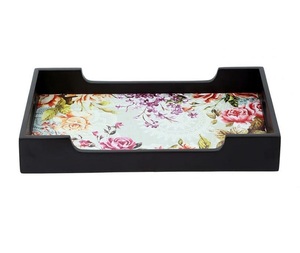 Atractiva bandeja redonda de MDF rosa con estampado floral multicolor pintado | Bandeja decorativa para servir alimentos Bandeja de madera Utensilios de cocina de f s i - Product Image 1