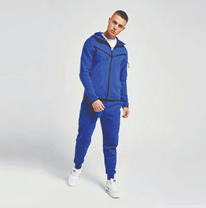 Conjunto Deportivo de Felpa Técnica para Hombre, Diseño OEM, 69% Algodón, 31% Poliéster, Azul Rey, Talla Grande, Sudadera con Capucha y Cremallera Completa, Pantalones Deportivos - Product Image 1