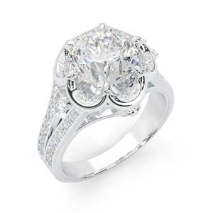 Anillo de Aniversario con Tres Diamantes Cultivados en Laboratorio, Diseño de Vástago Dividido, para Mujer, en Oro Rosa de 14K, Estilo Lindo, Marca RITZIN - Product Image 2