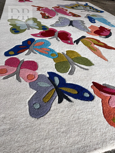 Butterfly White Wool Hand <b>Tufted</b> Kids' Playroom Safari Accent <b>Rug</b> Cartoon Animal Print Design Prayer Decorative Gift - Product Image 3