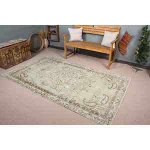 Alfombra Turca Vintage de 4.6x7.8 pies (139x238 cm), Alfombra Abstracta Verde - Product Image 1