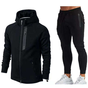 Ensemble de survêtements deux pièces personnalisés pour hommes, vêtements d'entraînement, jogging confortable, sweat-shirts à fermeture éclair unis, 2 pièces - Product Image 3