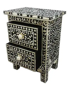 Commode à tiroirs en incrustation de nacre, meuble de salon en incrustation d'os, meuble en incrustation d'os - Product Image 3