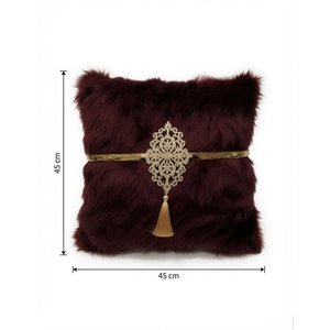 AZIZA FASHION DREAM Luxury Faux Fur <b>Quilted</b> Decorative Cushion 18x18 Floral Leaf Print Envelope Closure Removable Washable Soft - Product Image 2