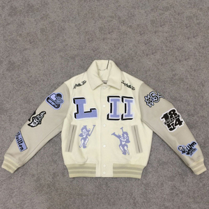 Chaqueta Universitaria de Béisbol Tipo Bomber con Mangas de Cuero Genuino Personalizada para Hombre, Bordado Chenille, Fabricante OEM - Product Image 5